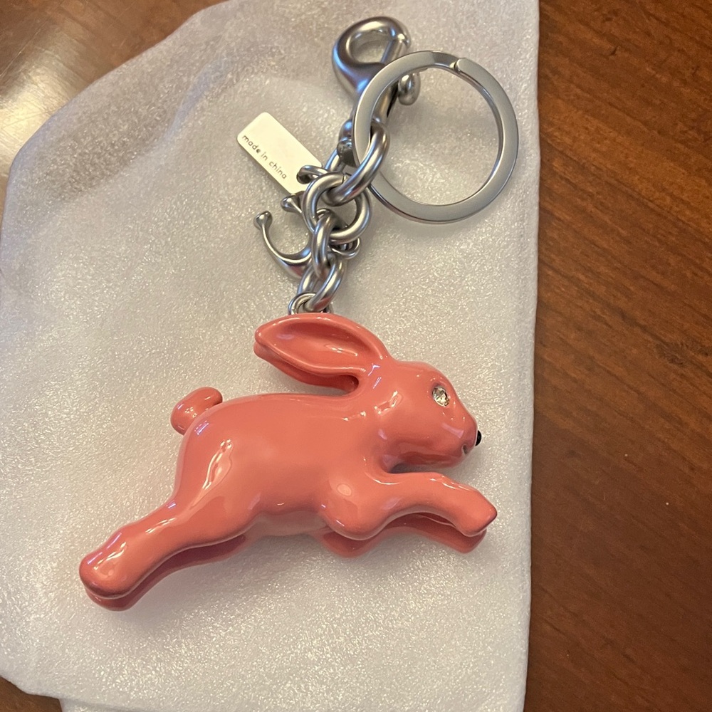 Coach Pink Glossy Rabbit Keychain Charm with Silver Hardware. BRAND NEW - Picture 5 of 7